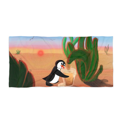 Beach Towel - Penguin & Cactus Sunset Scene