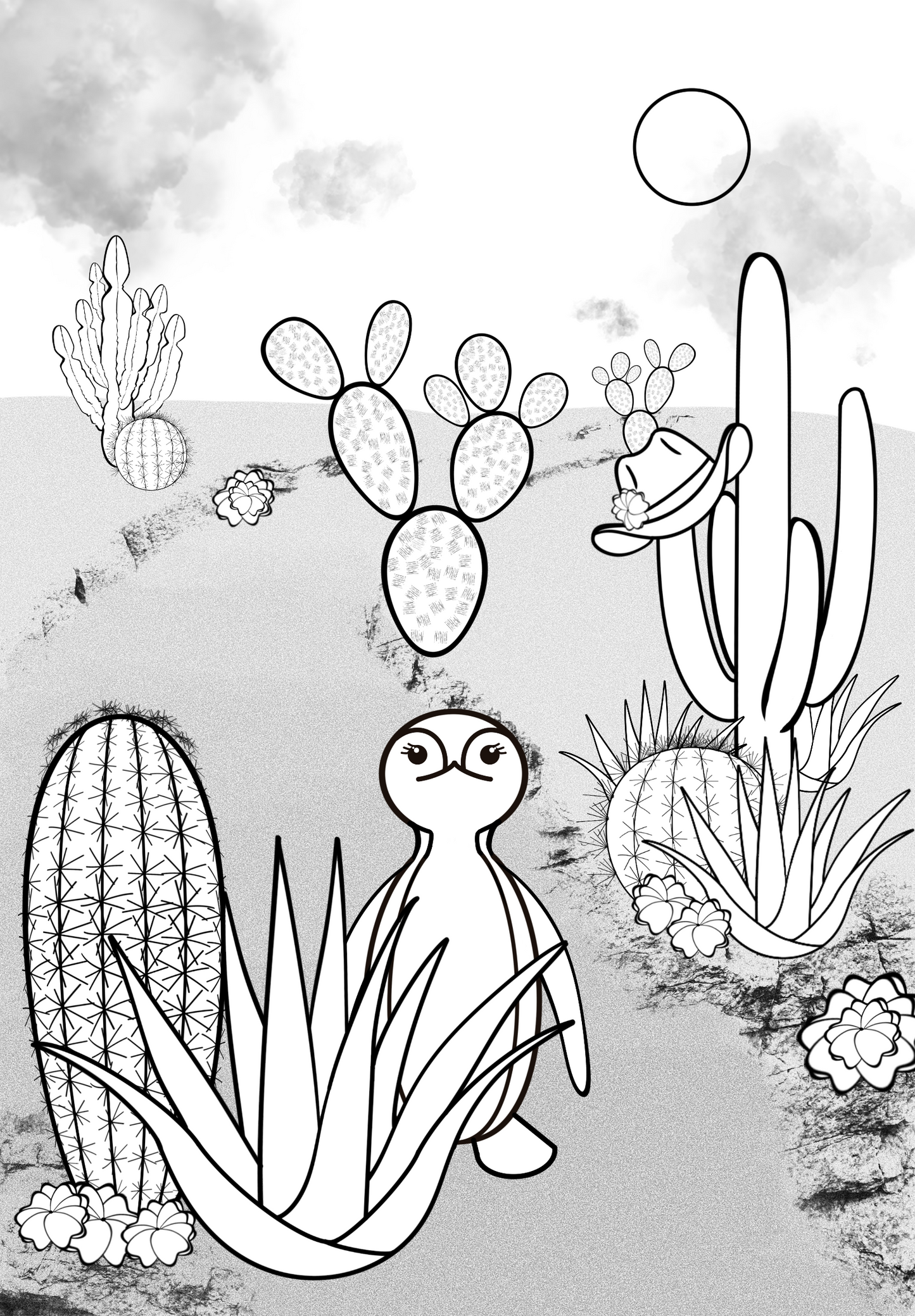 Peggotty the Penguin in the Desert - Digital Coloring Page