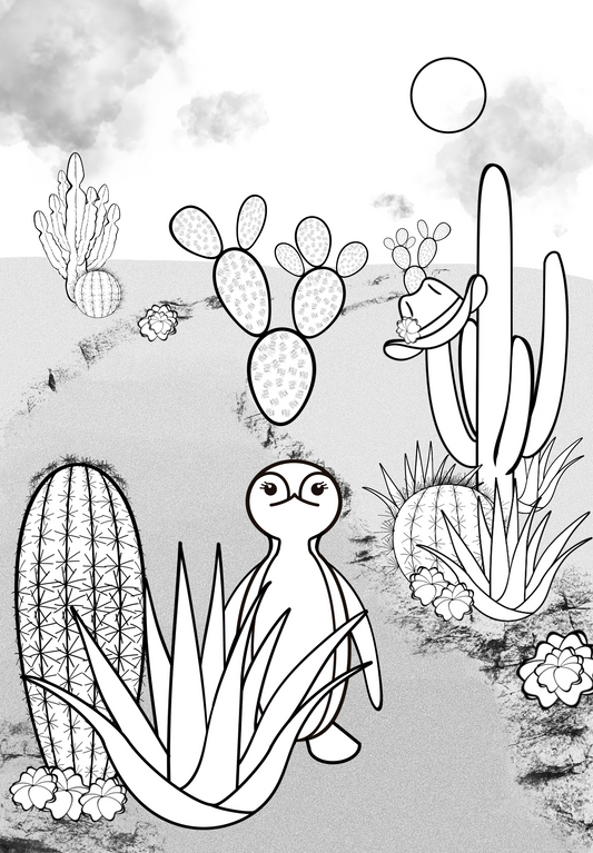 Peggotty the Penguin in the Desert - Digital Coloring Page