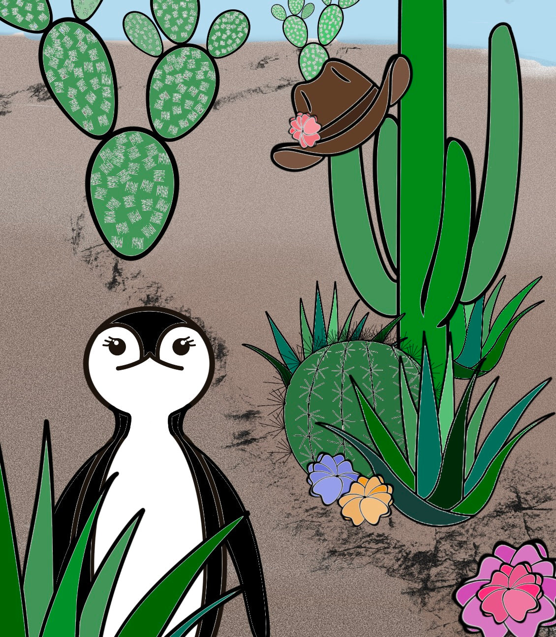 Peggotty the Penguin in the Desert - Printable Digital Download