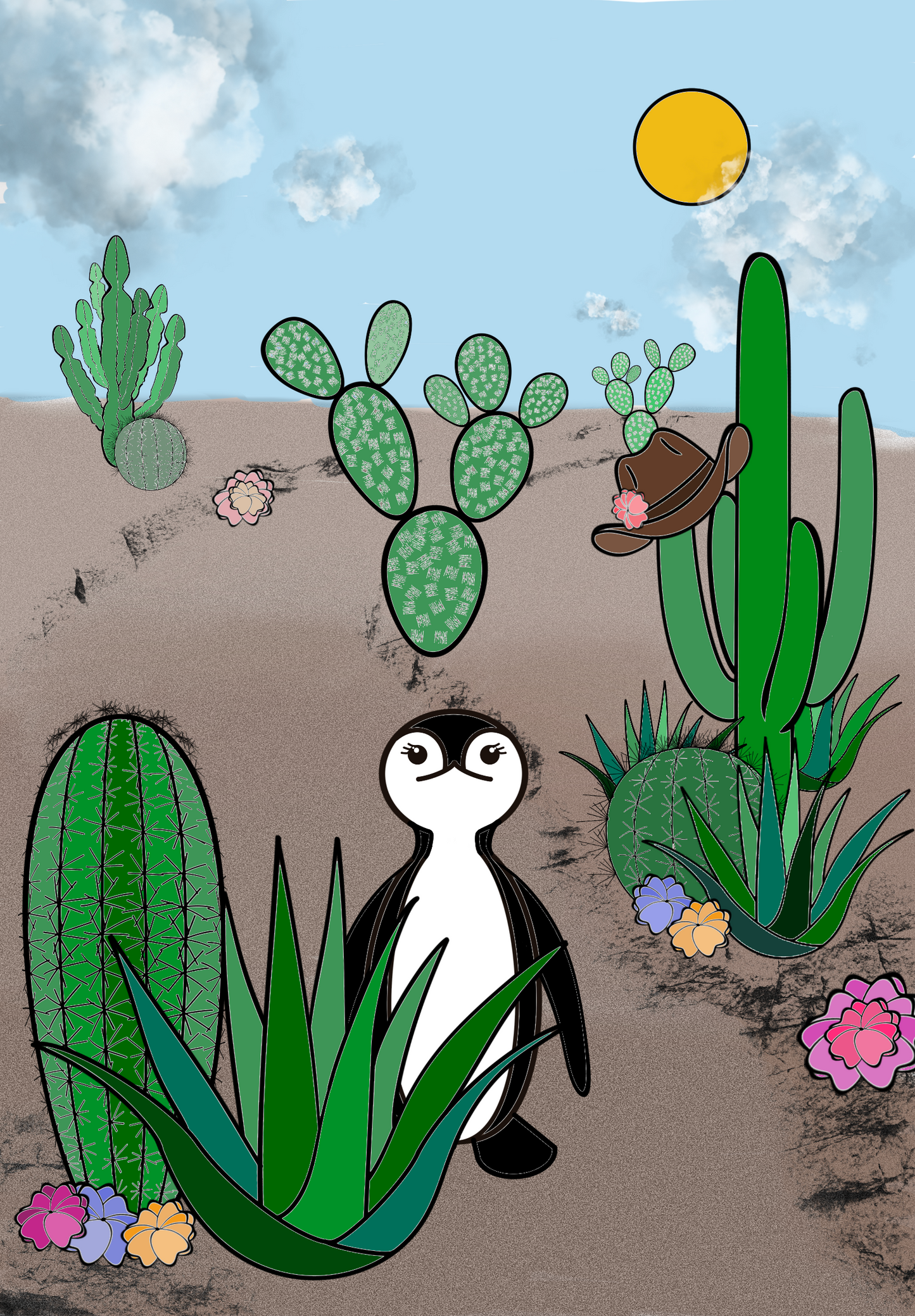 Peggotty the Penguin in the Desert - Printable Digital Download