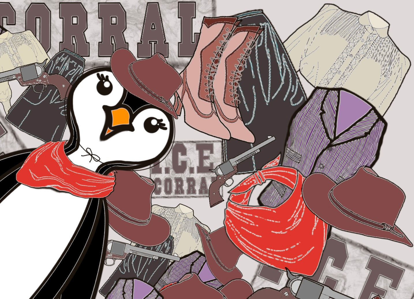 Wild West Collage Coloring Page - Printable Digital Download